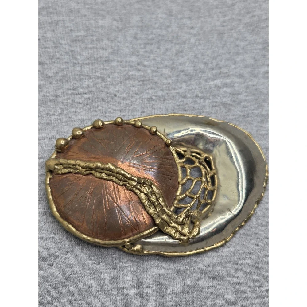 Vintage Brutalist Abstract Web Orb Copper Brass Belt Buckle
